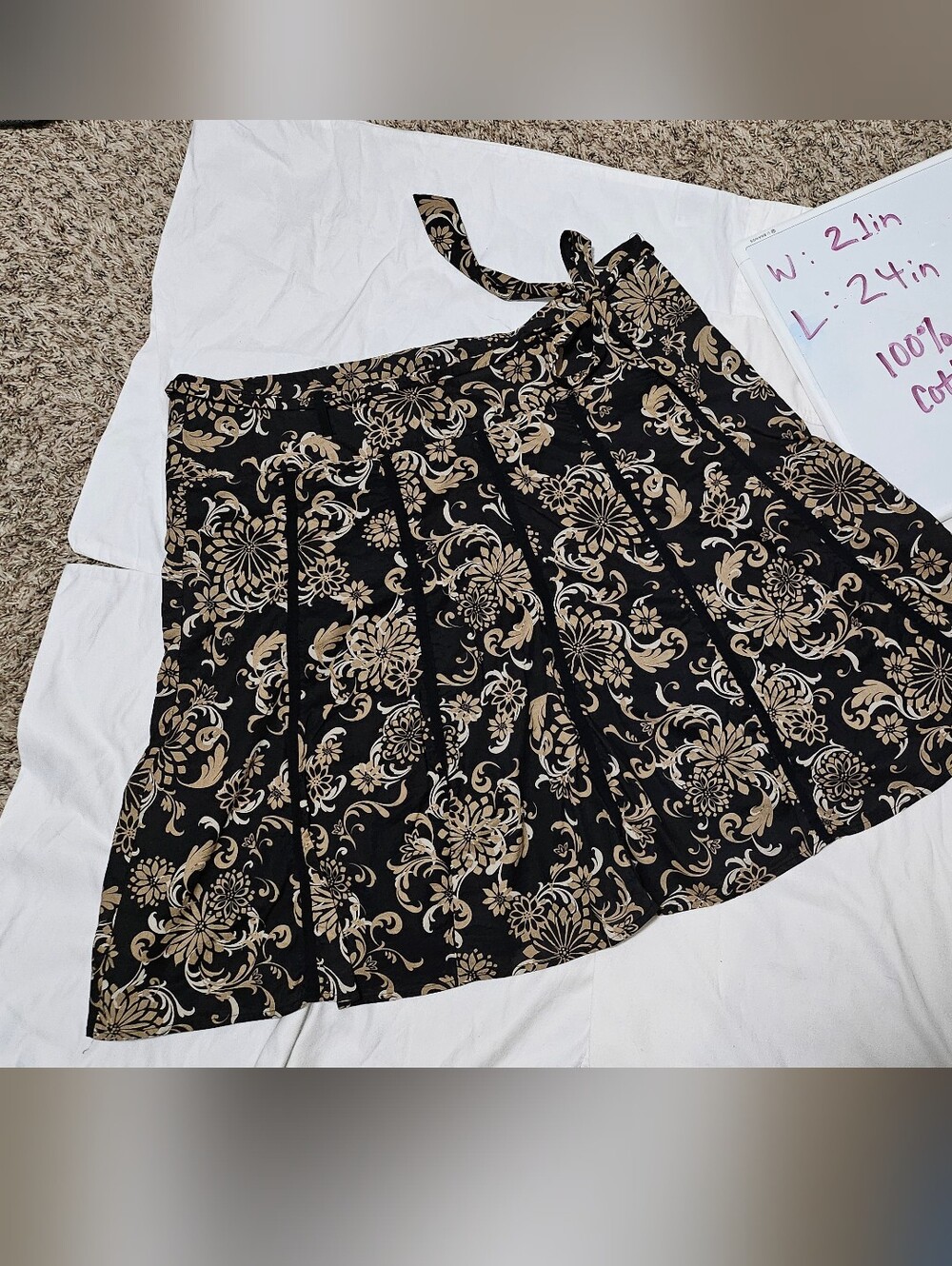 Black and Beige Floral A-Line Wrap Skirt